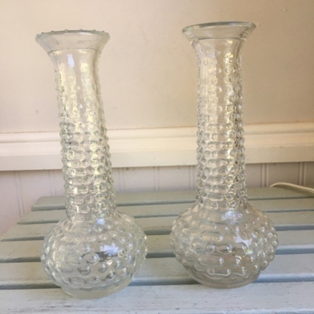Vintage E.O. Brody Clear Glass Hobnail Vases Set of Two 7.75” H - Picture 2 of 13